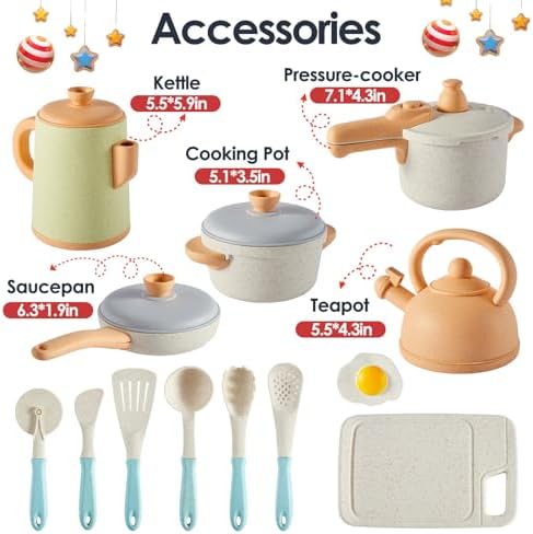BUYGER Play Kitchen Pots and Pans Set, Pretend Play Utensils