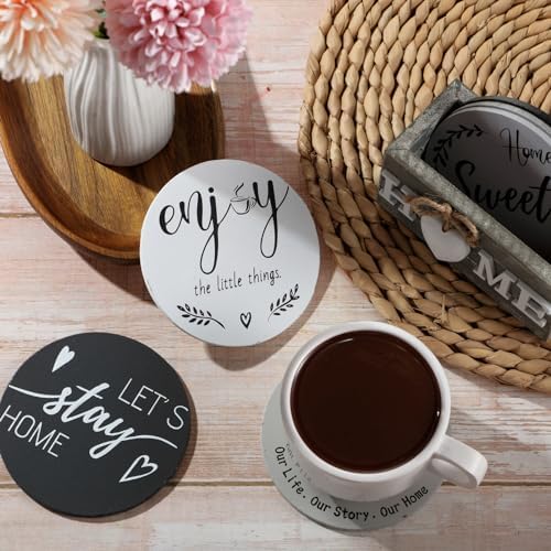 Queekay House Warming Gifts New Home Farmhouse Coasters Set of 6, Gray