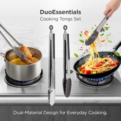 Kitchen Mama DuoEssentials Cooking Tongs Set, Metal Gray