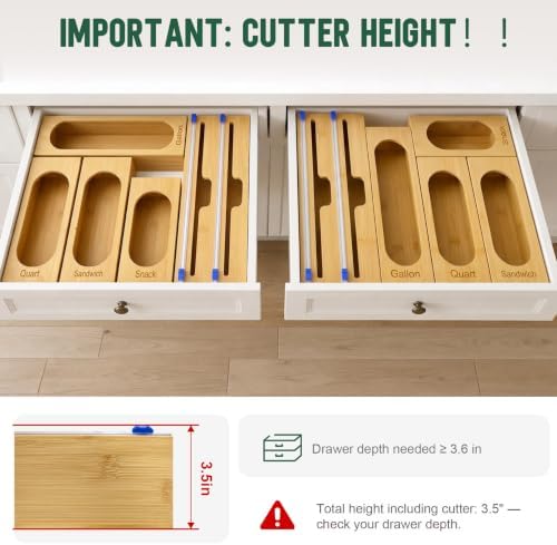Storage Bag Organizer for Kitchen Drawer, 5-Slot, Bamboo
