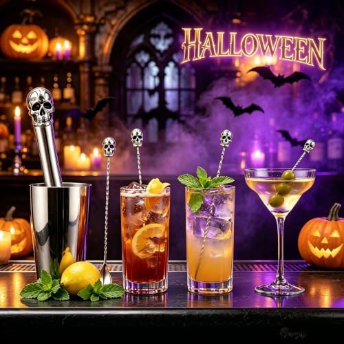 Homestia 4Pcs Muddler for Cocktail, Mixing Tools Set, Halloween Skull