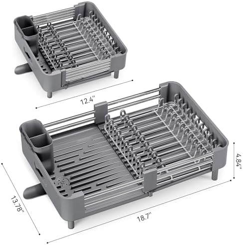 Urackify Extendable Stainless Dish Drying Rack, Gray