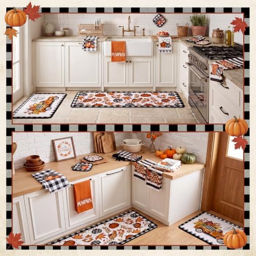 10 Pcs Fall Kitchen Decor Set, Black and White Fall Pumpkin Microfiber