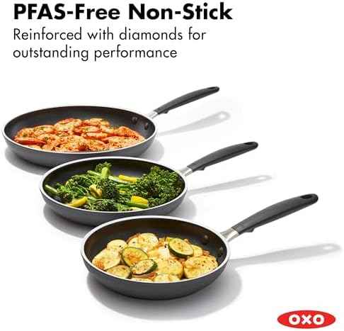 OXO 3-Piece Nonstick Frying Pan Set (8", 10", 12"), PFAS-Free Ceramic