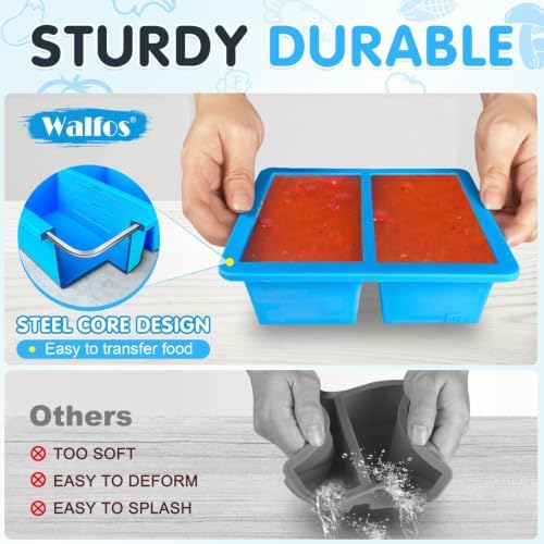 Walfos Silicone Freezer Tray with Lid - 1.5Cup Silicone Food Freezer