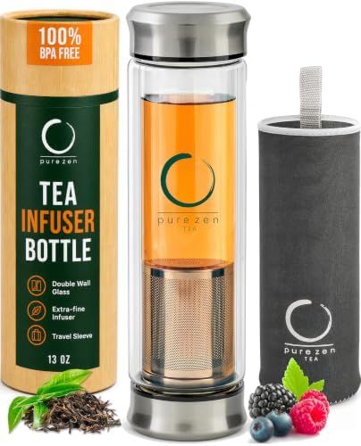 Pure Zen Tea Infuser Bottle, 13 oz, Tea Bottle with Infuser, Tea Gift