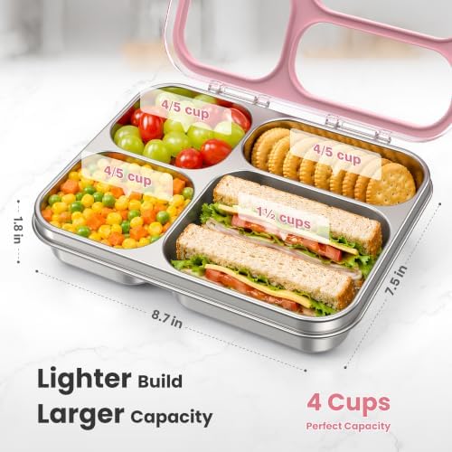 HOMEKOL Stainless Steel Lunch Box for Kids, 4-Compartment