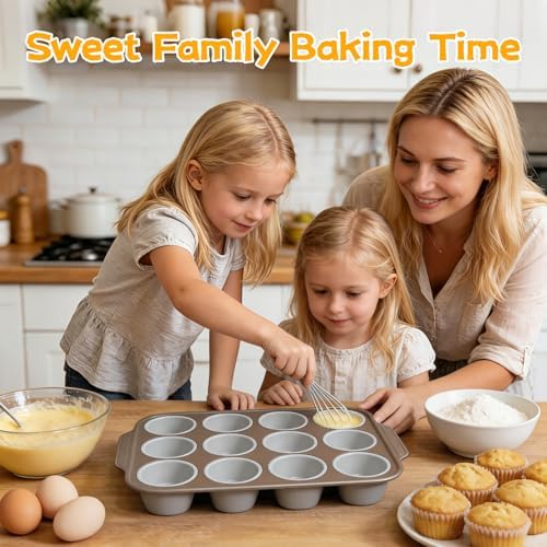 12-Cup Silicone Muffin Pan with Carbon Steel Frame, Non-stick Cupcake