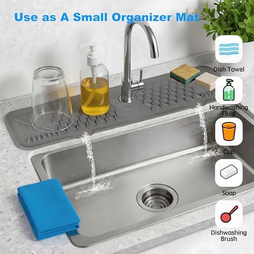 Silicone Faucet Mat for Kitchen Sink, Draining Mat Water Splash Guard