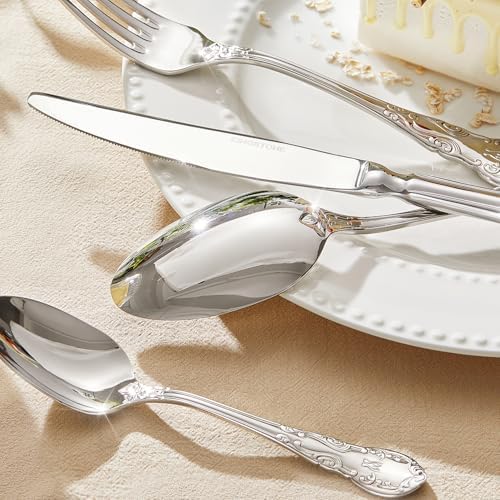 KINGSTONE 20-Piece Vintage Silverware Set, 18/10 Stainless Steel