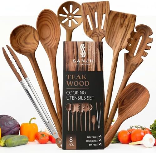SANJH 8-Piece Teak Wooden Cooking Utensil Set