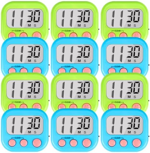 Digital Kitchen Timers, 12 Pack, Blue Green