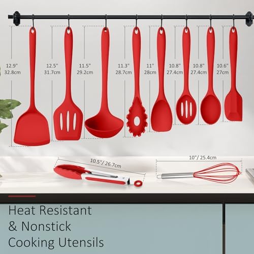 Silicone Cooking Utensils Set of 10, Red