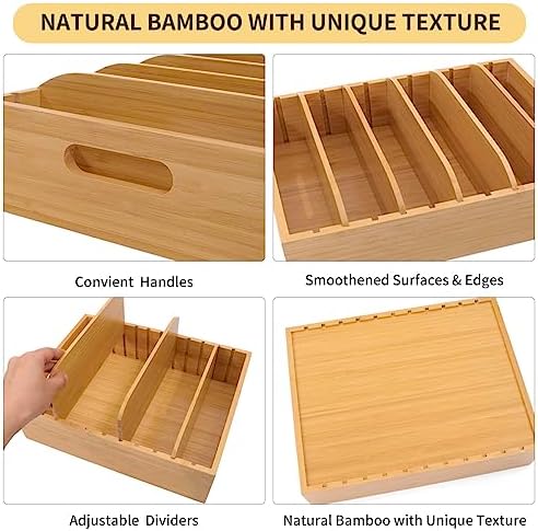 Bamboo Lid Holder Food Container, Kitchen Organizer with 5 Adjustable