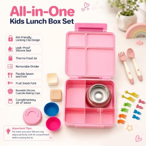 JSLOVE Bento Box for Kids Lunch box with Leak Proof Insulated Food