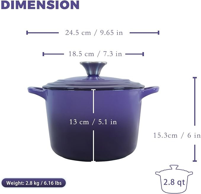 Flavehc Dutch Oven Pot with Lid 2.8 qt Cast Iron Dutch Oven - Image 4
