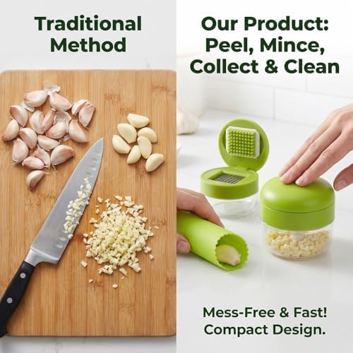 2 Sets, 3-in-1 Stainless Steel Garlic Press and Mincer