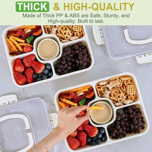 Caperci 2PC Divided Serving Tray with Lid, 5-Compartment Veggie Fruit