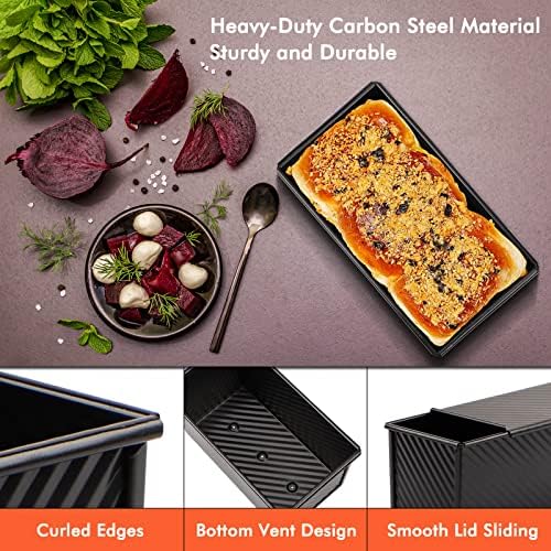 Beasea Pullman Loaf Pan with Lid, 2 Pack 1 lb Non-Stick Black Sandwich