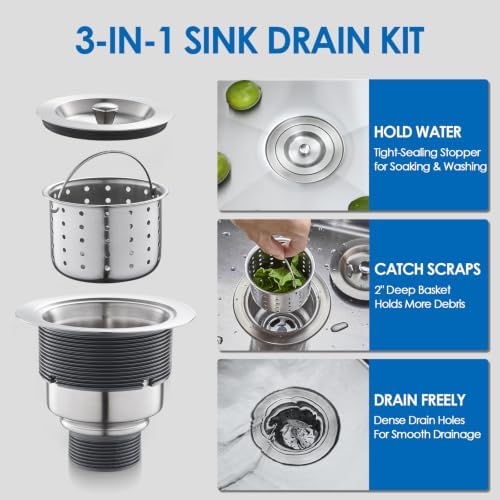 ROVOGO Kitchen Sink Drain Assembly with Strainer Basket