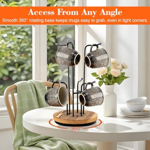 Mug Holder Tree, 360° Rotating Large Coffee Cup Rack, Cup Holder Stand