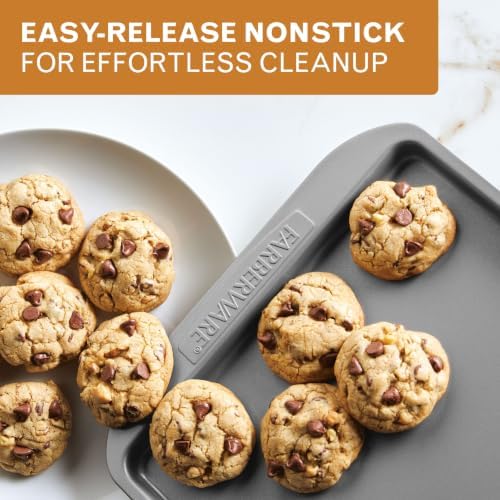 Farberware Nonstick Bakeware 3-Piece Cookie Pan Set for Baking, Gray