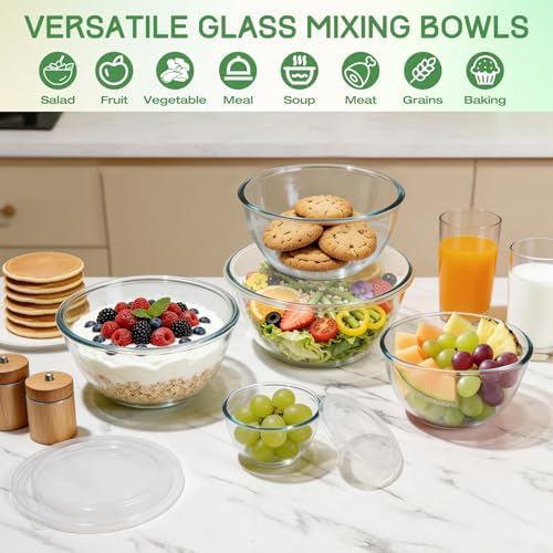 Glass Mixing Bowls with Lids Set of 5
