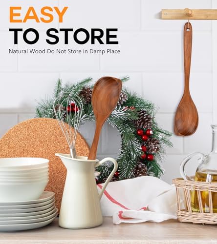 Wooden Spoons for Cooking, Natural Premium Teak Wood Corner Spoon