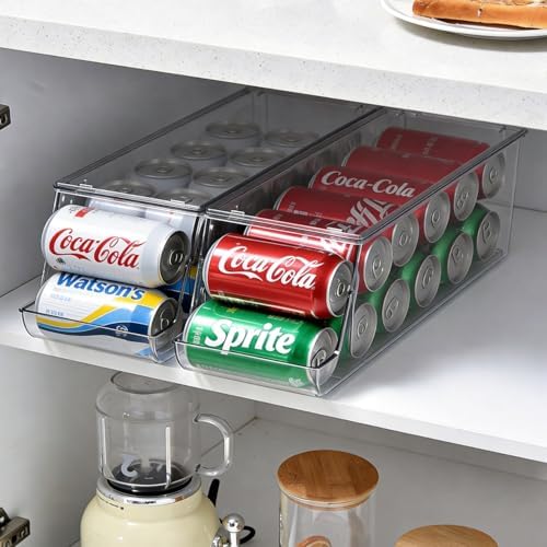 Soda Can Dispenser with Lid for Refrigerator, 2 Pack