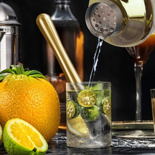 Cocktail Shaker Set 17oz, Gold Glass Martini Shaker with Strainer &