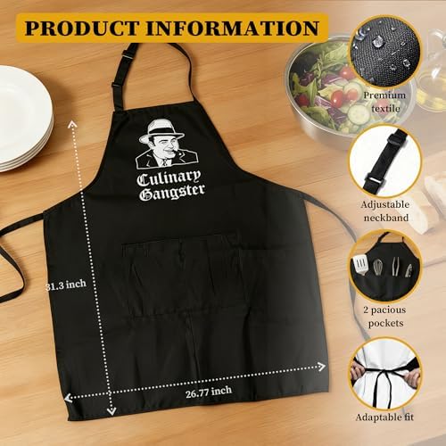 Funny Aprons for Men, Black Kitchen Adjustable Apron Father's Day