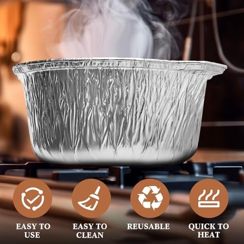 Ziliny 12 Pcs Disposable Aluminum Pot with Lid Round Foil Pans