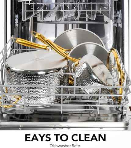 Michelangelo Triply Stainless Steel Pots and Pans Set, 10-Piece Hammered Stainless Steel Cookware Set with Golden Handle, Premium Induction Kitchen Cookware, Oven Safe