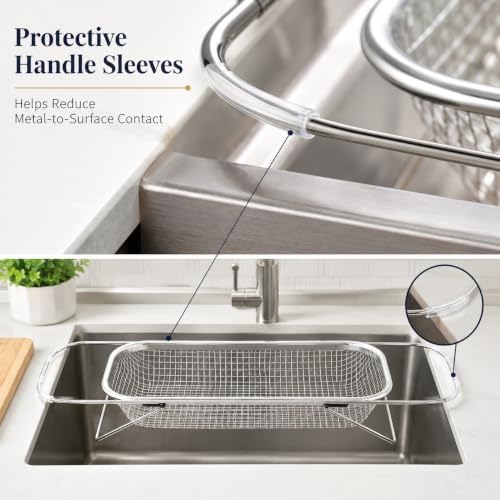 Expandable Over the Sink Colander, 12.6 x 5.1 Inch Stainless Steel