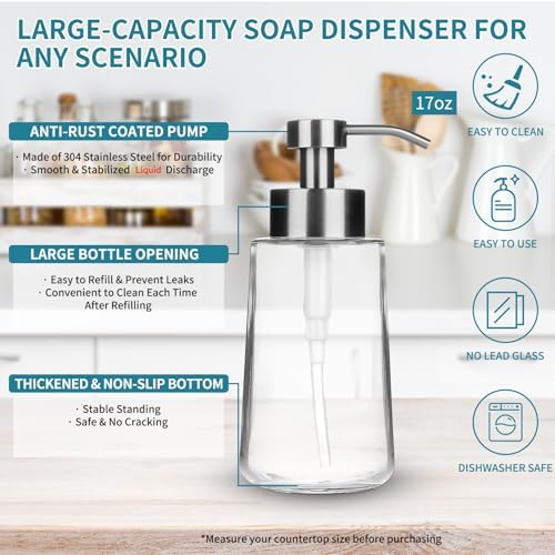 Glass Soap Dispenser 16oz Hand Soap Dispenser Brushed Nickel