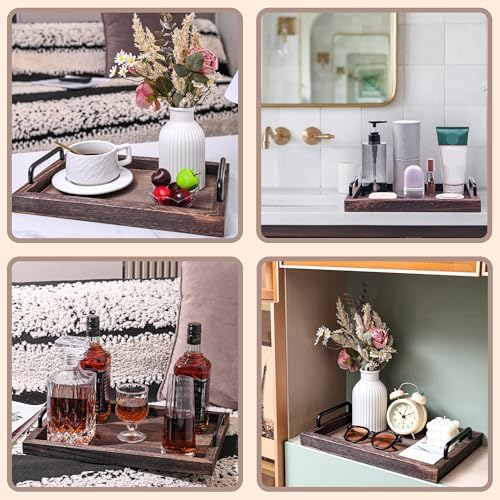 Lightweight Wood Serving Trays with Metal Handles, Set of 2 Nesting