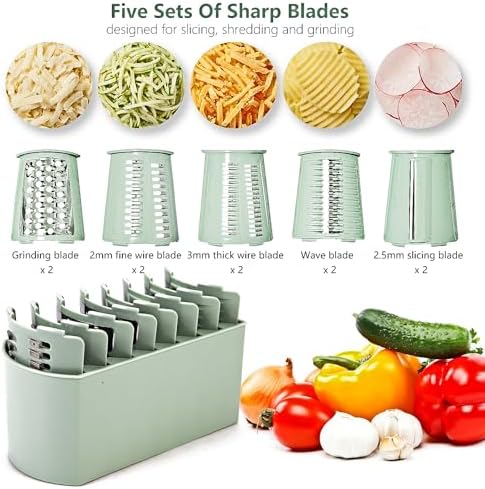 5-in-1 Rotary Cheese Grater with Handle and Suction Base