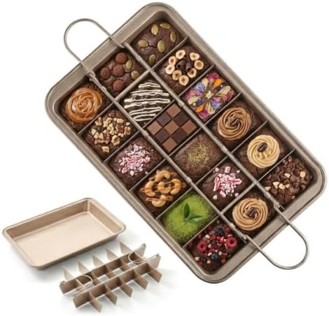Brownie Pan with Divider, 18 Square Nonstick Carbon Steel Baking Pan