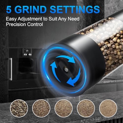 Electric Salt and Pepper Grinder Set, 2 Pack, Black/Black