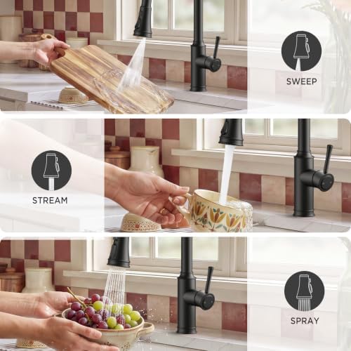 FORIOUS Black Kitchen Faucet with Pull Down Sprayer