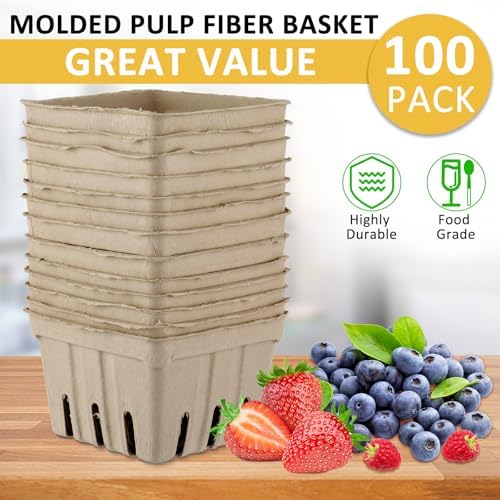 Amyhill 100 Pack Pulp Fiber Basket Set Include 100 Strawberry Berry