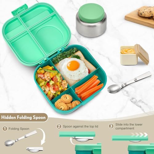 BOSEDSANG Bento Lunch Box with 12oz Soup Thermo,4 Compartments Lunch