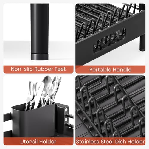 TOOLF Expandable Dish Drying Rack, Standard, Black