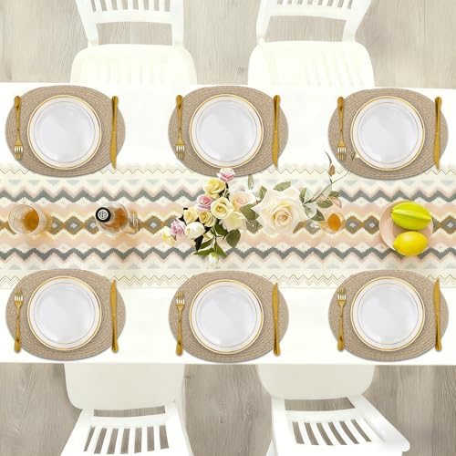 Oval Woven Placemats Set of 6, Boho Cotton Rope Braided Table Mats