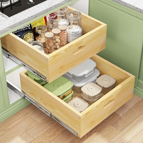 Pull Out Cabinet Organizer, Soft Close Slide Out Solid Wooden