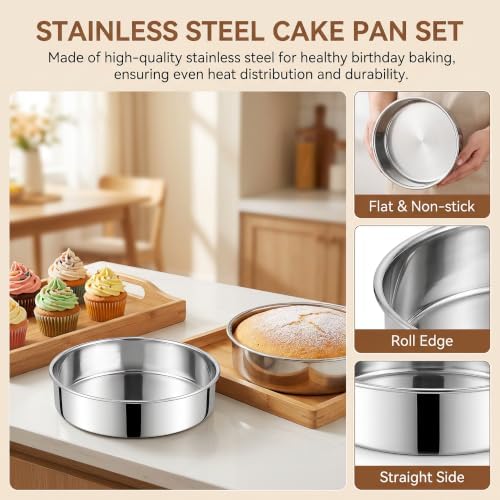 Homikit 6 Inch Round Cake Pan Set of 2, Stainless Steel Smash Baking