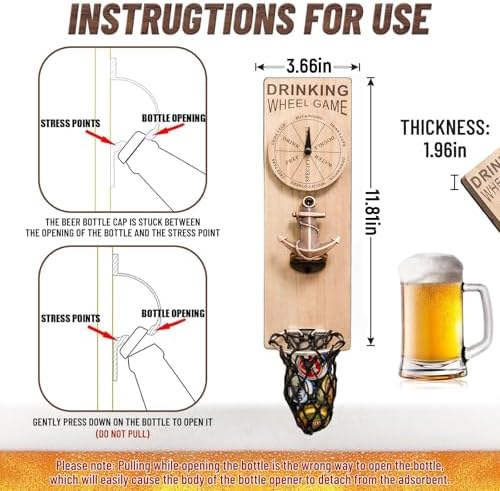 Magnetic Bottle Openers with Catcher, Wall Mounted Wooden Beer Bottle
