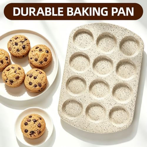 Muffin Top Pan, 12 Cavity Cupcake Pan, 3 Inch Nonstick Bakeware for