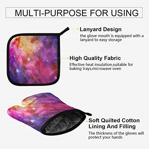 QMXO Galaxy Nebula Space Star Oven Mitts Quilted Cotton Lining