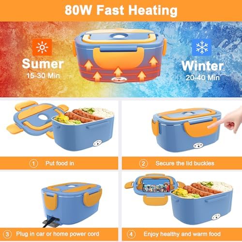 HOLDRUBY Heated Lunch Boxes for Adults, 80W Electric Lunch Box Food